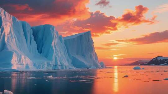 极地冰川与雪山风景全景