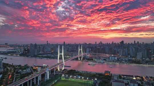南浦大桥 上海桥梁 黄浦江 上海城市晚霞视频素材模板下载