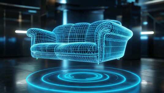 蓝色线框沙发3D渲染效果