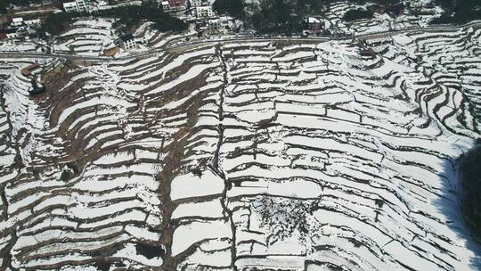 杭州临安林家塘梯田雪景航拍