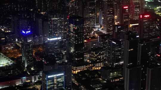 深圳南山区CBD高楼大厦夜景航拍