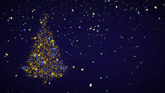 4K彩色粒子组合成圣诞树在夜空中飞舞飘落