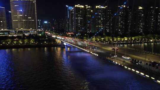 广州猎德大桥夜景车流