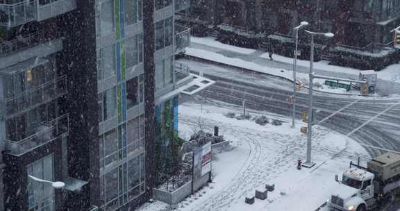 降雪，街道，建筑物，温哥华