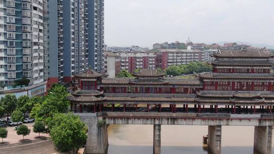 航拍苗族特色建筑风雨桥视频素材模板下载