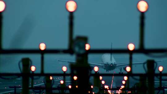 清晨飞机场 机场飞机降落视频素材模板下载