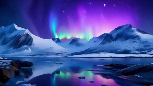 雪山极光夜晚自然景观