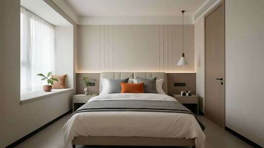 温馨简约现代卧室家居样板间场景