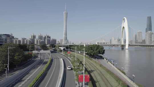 广州塔 猎德大桥 航拍视频素材模板下载