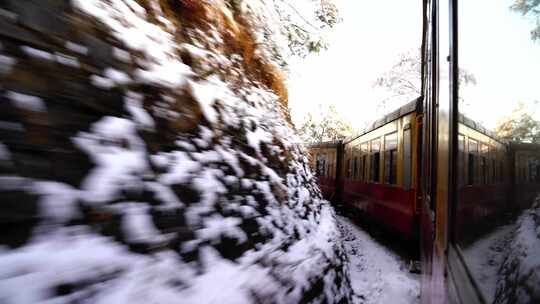 阿尔卑斯山脚下的观光火车穿越山谷视频素材模板下载