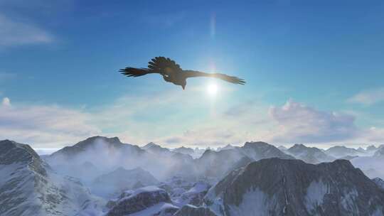 一只雄鹰飞越雪山