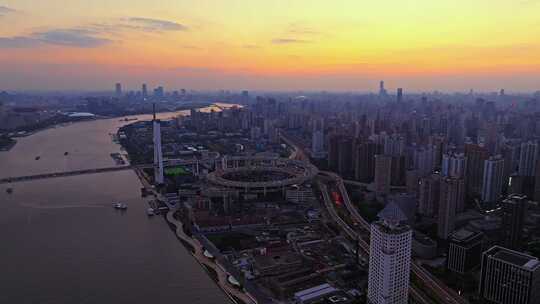 航拍上海黄浦江南浦大桥夜景