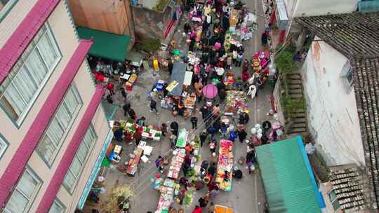 农村集贸市场菜市场农贸市场集市赶集航拍