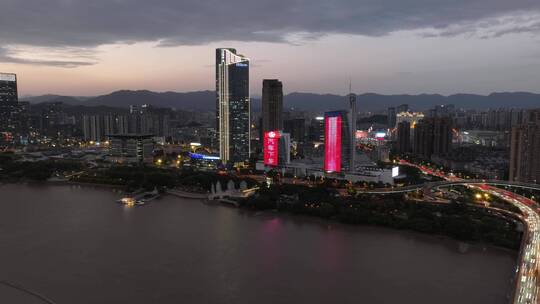 航拍福州闽江尤溪洲大桥道路江景