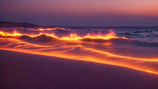 海边熔岩海浪夜景