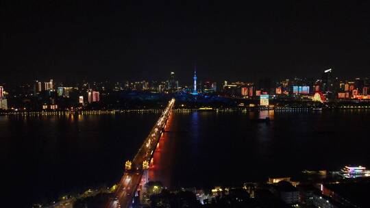 航拍湖北武汉夜景