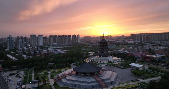 洛阳隋唐国家遗址公园夜景航拍应天门明堂