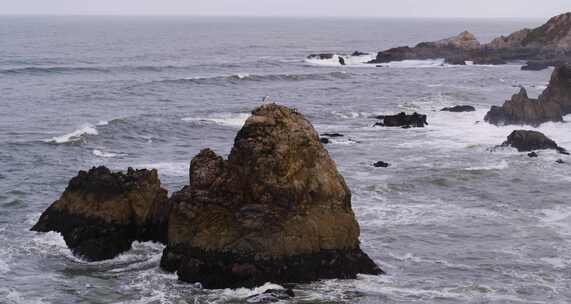 博德加湾，悬崖，海洋，海浪