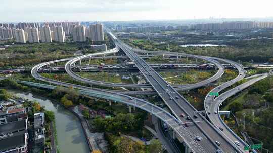 上海城市高架桥交通车流航拍【4K60】