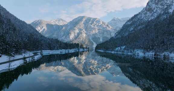 奥地利，湖，山脉，雪