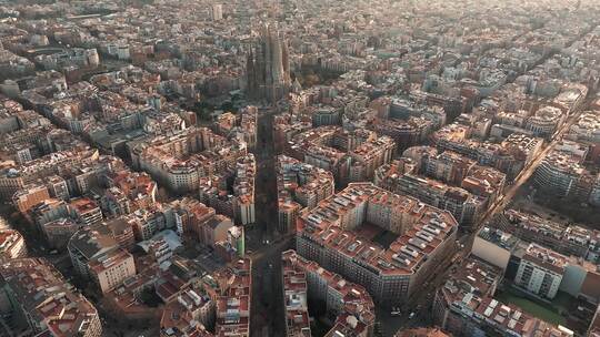 欧洲城市巴塞罗那住宅区鸟瞰图