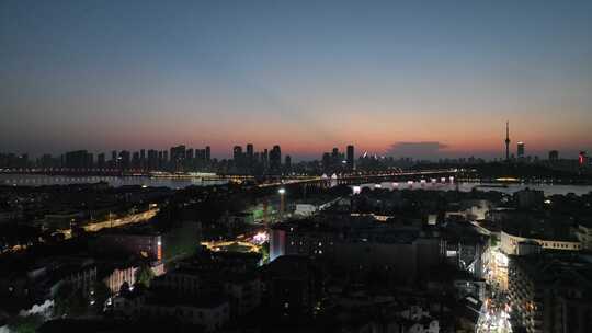 武汉夜景航拍长江两岸夜景城市夜晚建筑风光