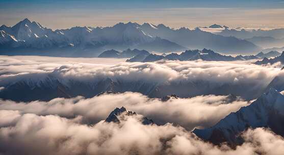 雪山云雾阳光山峰云海日出自然生态环境风景