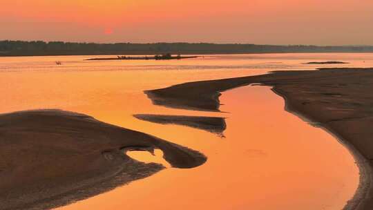 黄河落日自然风景航拍