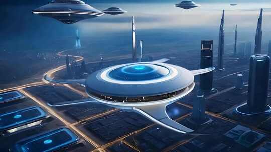科技城市UFO飞碟视频素材模板下载