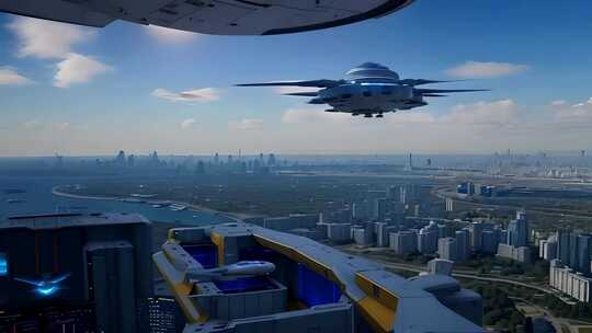 科幻未来城市UFO飞行器