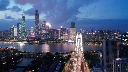 广州夜景航拍-猎德大桥视频素材模板下载