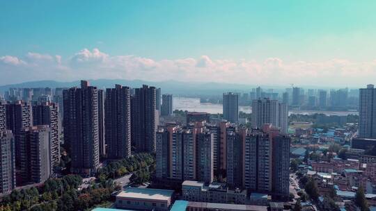 陕西汉中汉台区城市高楼航拍左横移