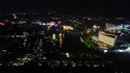 航拍广西桂林夜景桂林城市风光