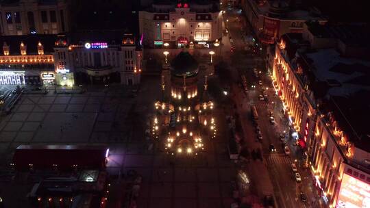 哈尔滨圣索菲亚大教堂广场夜景视频素材模板下载