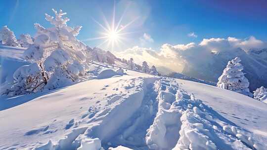 日出雪山山峰山脉云海唯美雪景风景风光ai