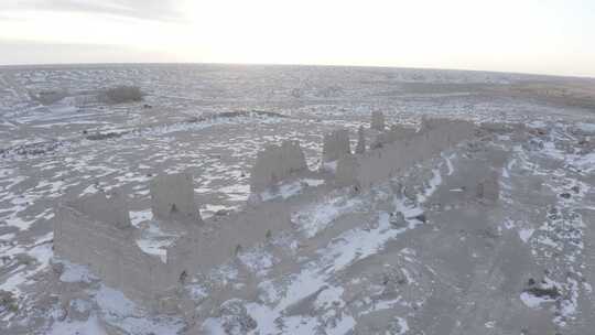 玉门关冬季雪景航拍