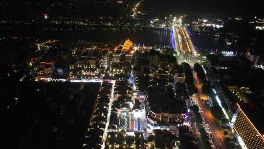 广西桂林城市夜景灯光交通航拍