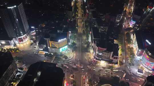 三线城市夜景交通岳阳夜景航拍