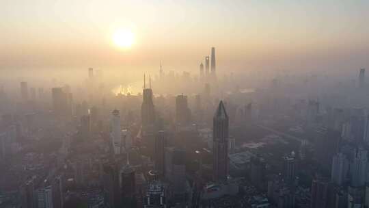 上海日出晨雾 陆家嘴日出 上海地标视频素材模板下载