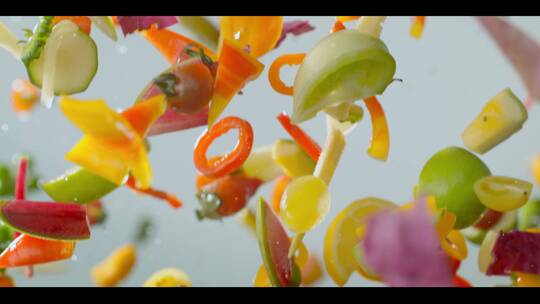 动感时尚新鲜的水果蔬菜美食制作特写视频视频素材模板下载