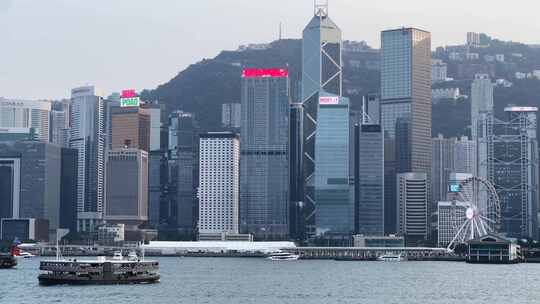 香港维多利亚湾中环景色视频素材模板下载
