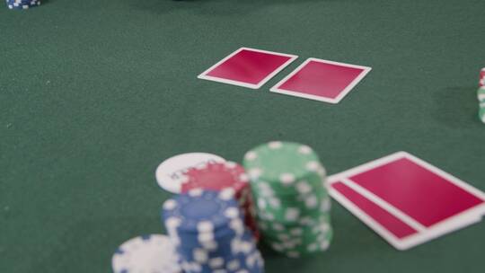赌桌上的扑克牌和筹码视频素材模板下载