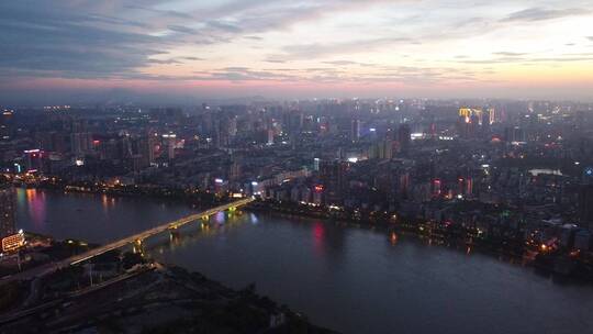 航拍衡阳湘江风光城市夜景