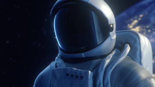 一名宇航员独自在外太空的轨道上观察地球