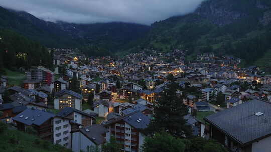 瑞士采尔玛特小镇 夜景 灯光