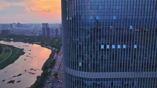 义乌CBD商务区办公写字楼航拍