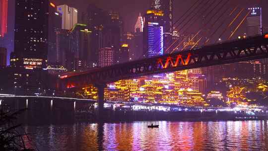重庆洪崖洞与千厮门大桥夜景