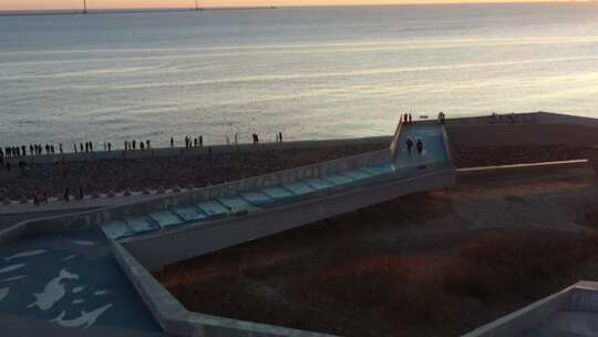 航拍 海边 倒影 地平线 水波 海面 日出