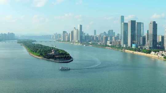 长沙城市风光湘江橘子洲大气航拍