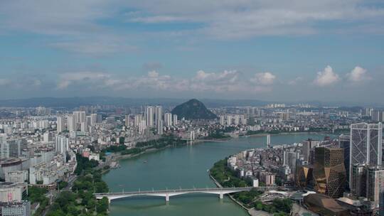 航拍柳州柳江两岸城市建筑景观